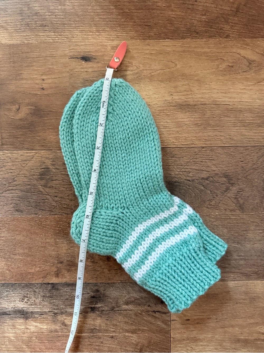 Handmade Women's Mint Green Knit Socks with White Stripes